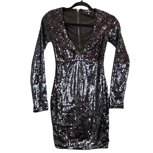 Lulus Sequin Long Sleeve Mini Dress Blue Purple Green Bodycon Sparkle Size XS - Picture 3 of 14